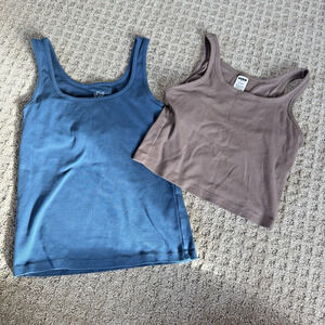 LOT 2 Bra Tanks Sm/Med J Crew Cotton Yarn and VS Pink Ribbed Tank Pink Blue